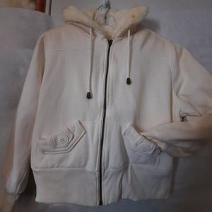 NWOT Dollhouse Cream Faux Fur Lined Full Zip Cropped Hoodie Size 1X